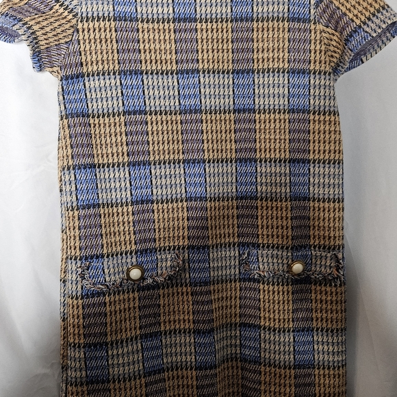 Zara Dresses & Skirts - Zara Blue and Tan Plaid Midi Dress